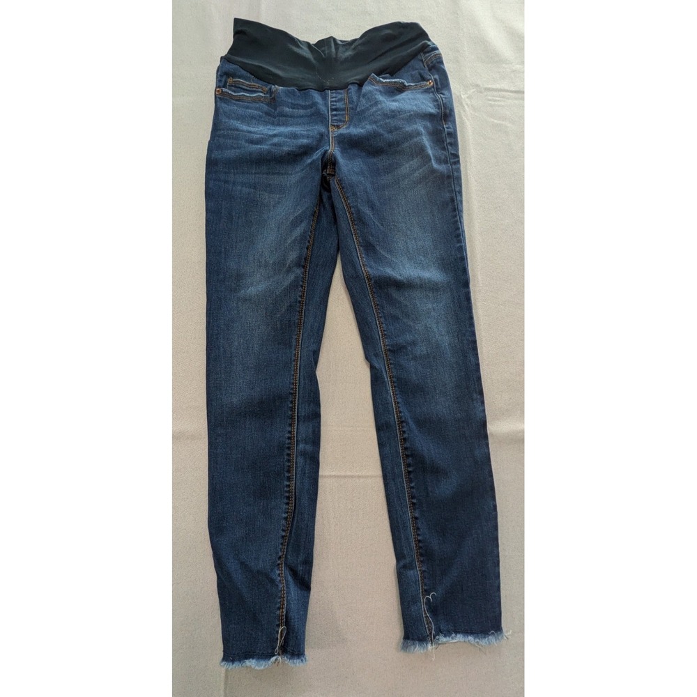 Indigo Poppy Maternity Skinny Jeans Womens Size M Dark Wash Blue Raw Hem Stretch